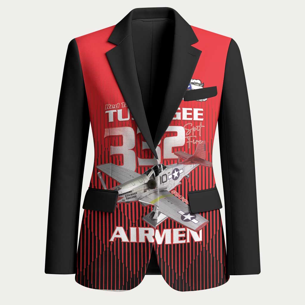 Tuskegee Red Tails Airmen Blazer P-51 Mustang 332nd Fighter Group - Black Red