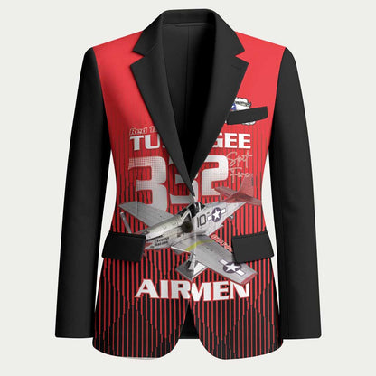 Tuskegee Red Tails Airmen Blazer P-51 Mustang 332nd Fighter Group - Black Red