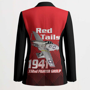 Tuskegee Red Tails Airmen Blazer P-51 Mustang 332nd Fighter Group - Black Red
