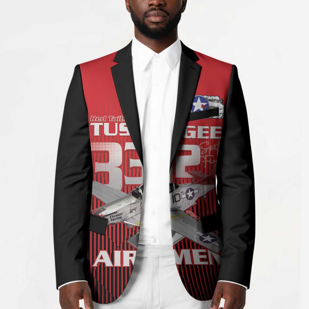 Tuskegee Red Tails Airmen Blazer P-51 Mustang 332nd Fighter Group - Black Red