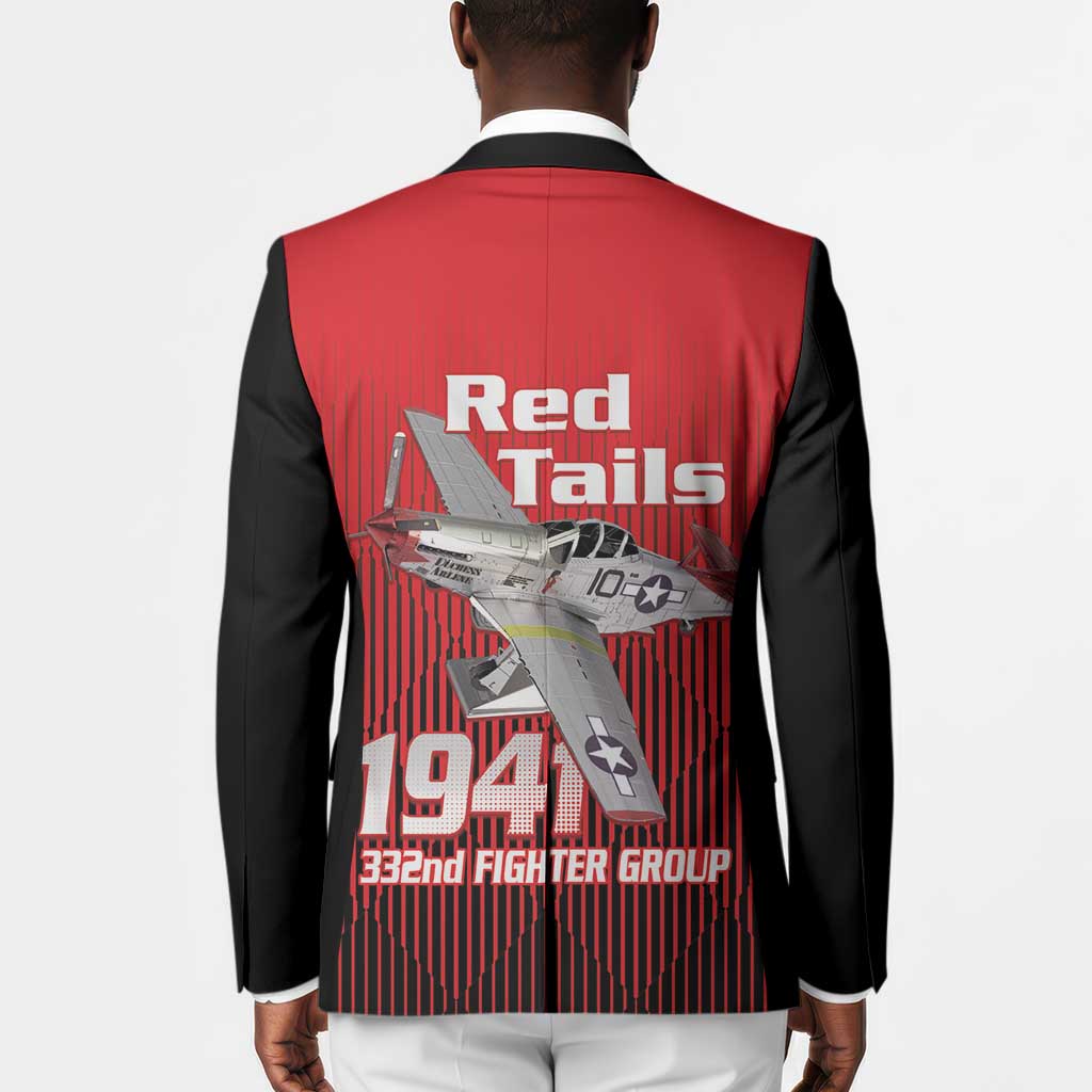 Tuskegee Red Tails Airmen Blazer P-51 Mustang 332nd Fighter Group - Black Red