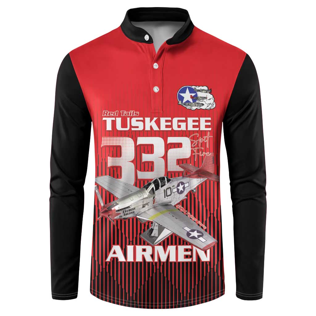 Tuskegee Red Tails Airmen Button Sweatshirt P-51 Mustang 332nd Fighter Group - Black Red