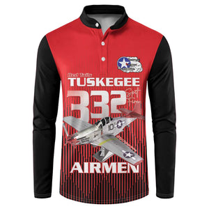 Tuskegee Red Tails Airmen Button Sweatshirt P-51 Mustang 332nd Fighter Group - Black Red