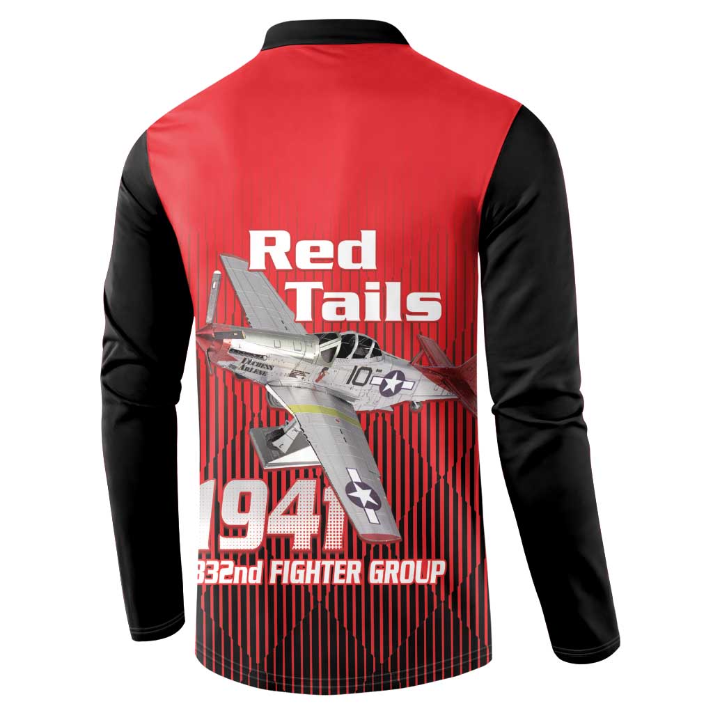 Tuskegee Red Tails Airmen Button Sweatshirt P-51 Mustang 332nd Fighter Group - Black Red