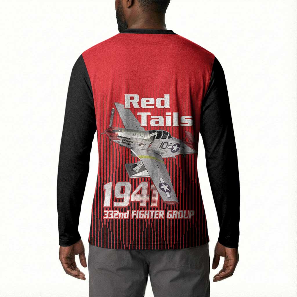 Tuskegee Red Tails Airmen Button Sweatshirt P-51 Mustang 332nd Fighter Group - Black Red