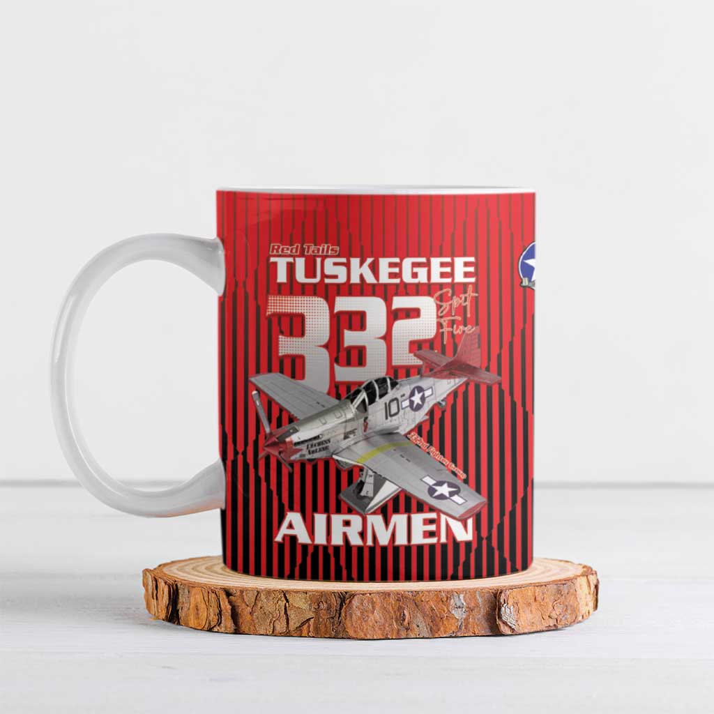 Tuskegee Red Tails Airmen Ceramic Mug P-51 Mustang 332nd Fighter Group - Black Red