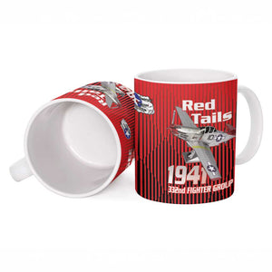 Tuskegee Red Tails Airmen Ceramic Mug P-51 Mustang 332nd Fighter Group - Black Red