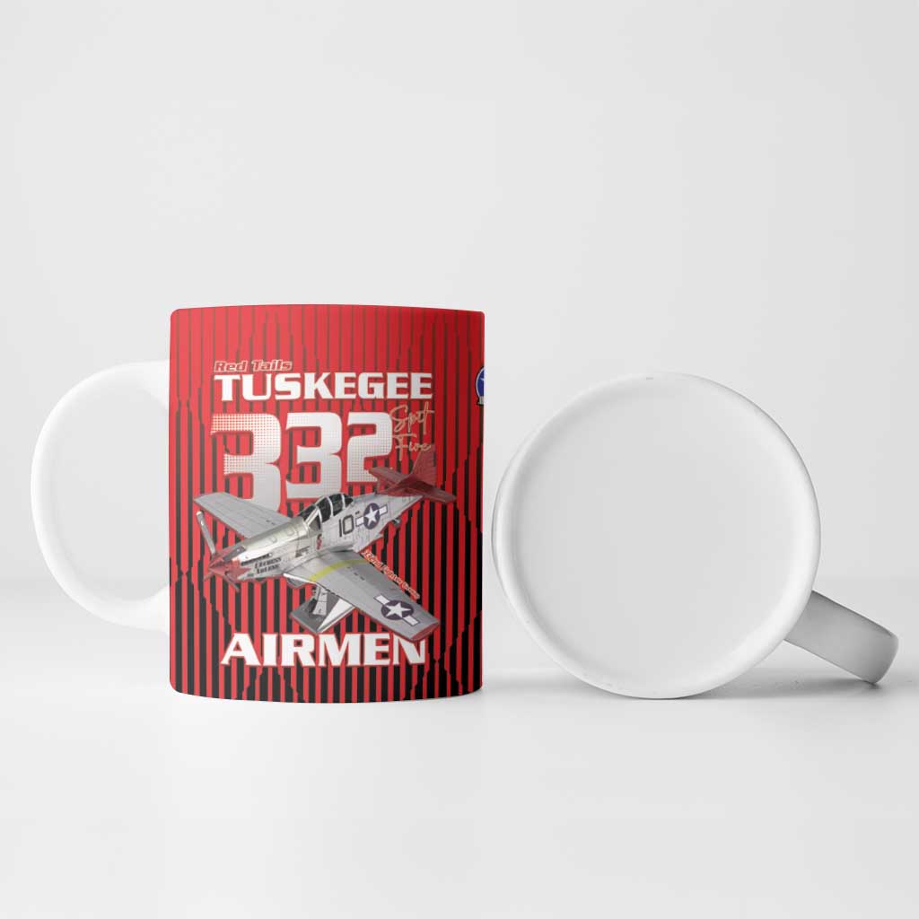 Tuskegee Red Tails Airmen Ceramic Mug P-51 Mustang 332nd Fighter Group - Black Red