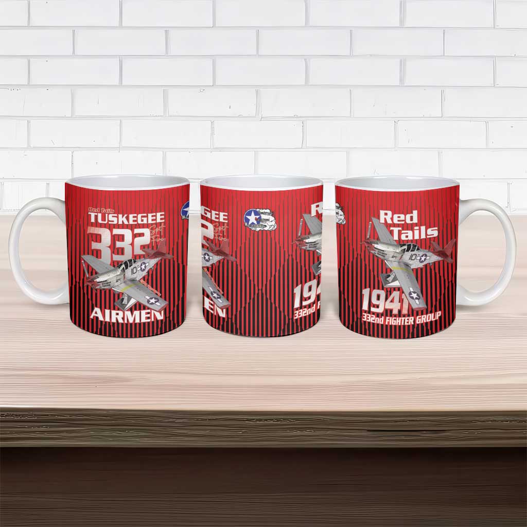 Tuskegee Red Tails Airmen Ceramic Mug P-51 Mustang 332nd Fighter Group - Black Red