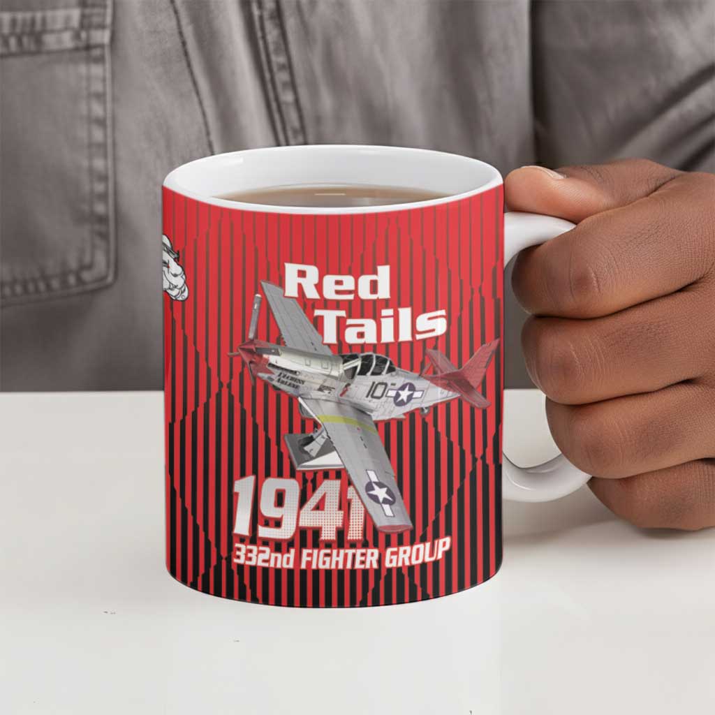 Tuskegee Red Tails Airmen Ceramic Mug P-51 Mustang 332nd Fighter Group - Black Red