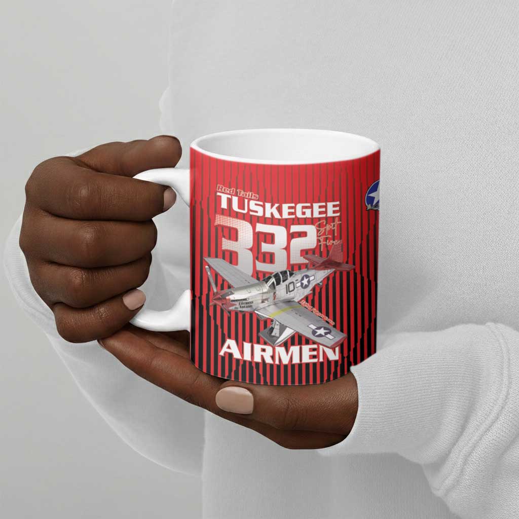 Tuskegee Red Tails Airmen Ceramic Mug P-51 Mustang 332nd Fighter Group - Black Red