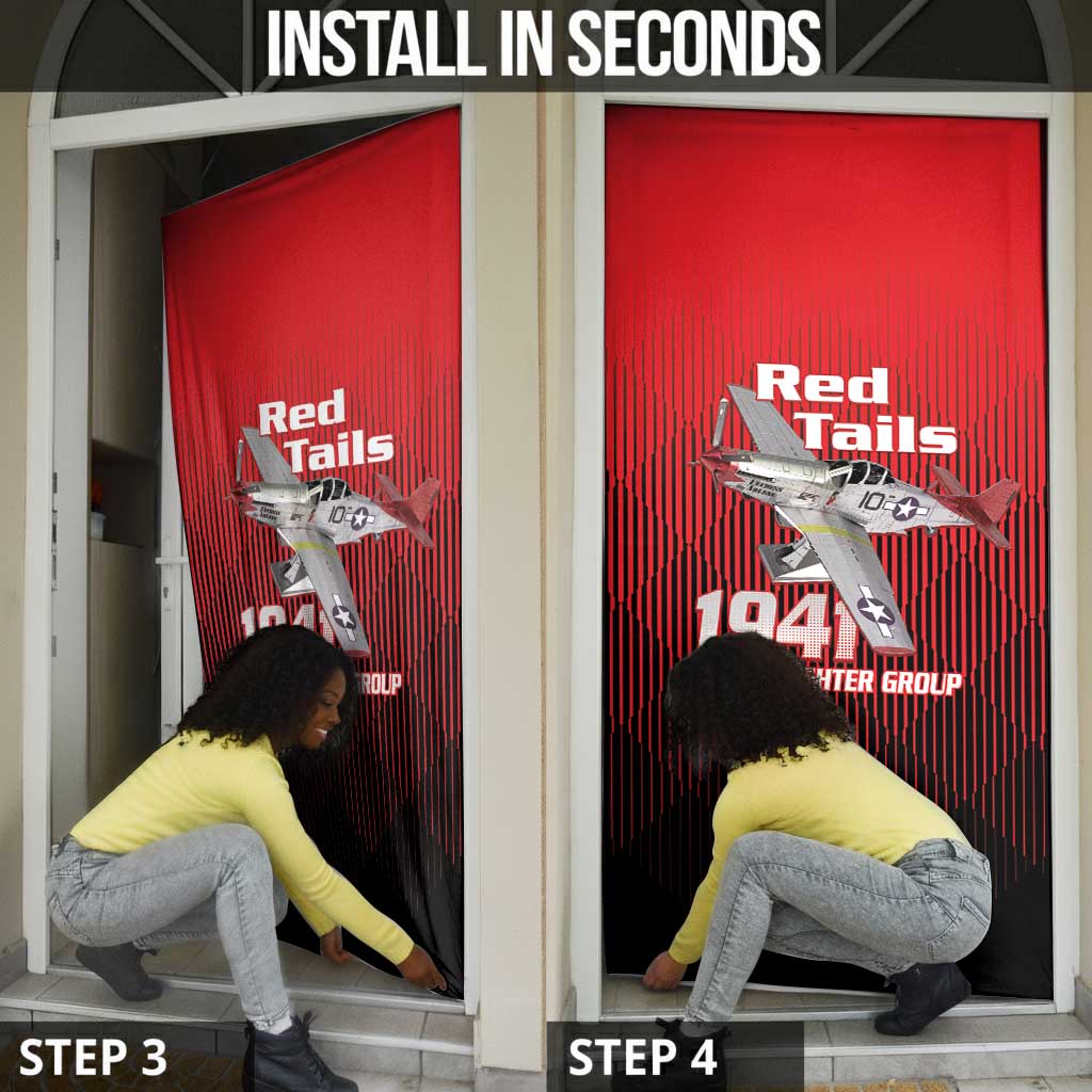 Tuskegee Red Tails Airmen Door Cover P-51 Mustang 332nd Fighter Group - Black Red