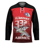Tuskegee Red Tails Airmen Hockey Jersey P-51 Mustang 332nd Fighter Group - Black Red