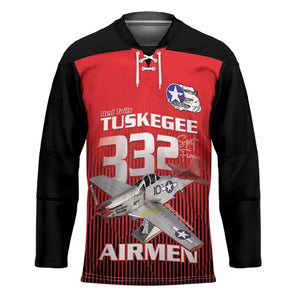 Tuskegee Red Tails Airmen Hockey Jersey P-51 Mustang 332nd Fighter Group - Black Red