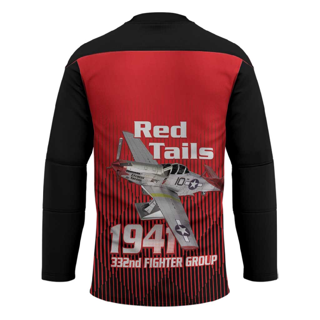 Tuskegee Red Tails Airmen Hockey Jersey P-51 Mustang 332nd Fighter Group - Black Red