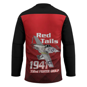 Tuskegee Red Tails Airmen Hockey Jersey P-51 Mustang 332nd Fighter Group - Black Red