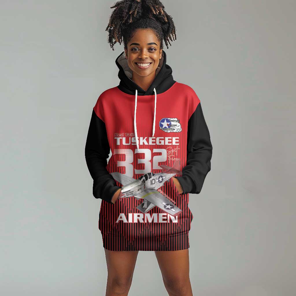 Tuskegee Red Tails Airmen Hoodie Dress 332nd Fighter Group - Black Red - African Pride