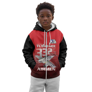 Tuskegee Red Tails Airmen Kid Hoodie 332nd Fighter Group - Black Red - African Pride