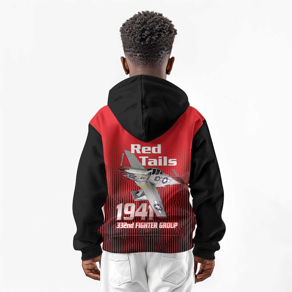 Tuskegee Red Tails Airmen Kid Hoodie 332nd Fighter Group - Black Red - African Pride