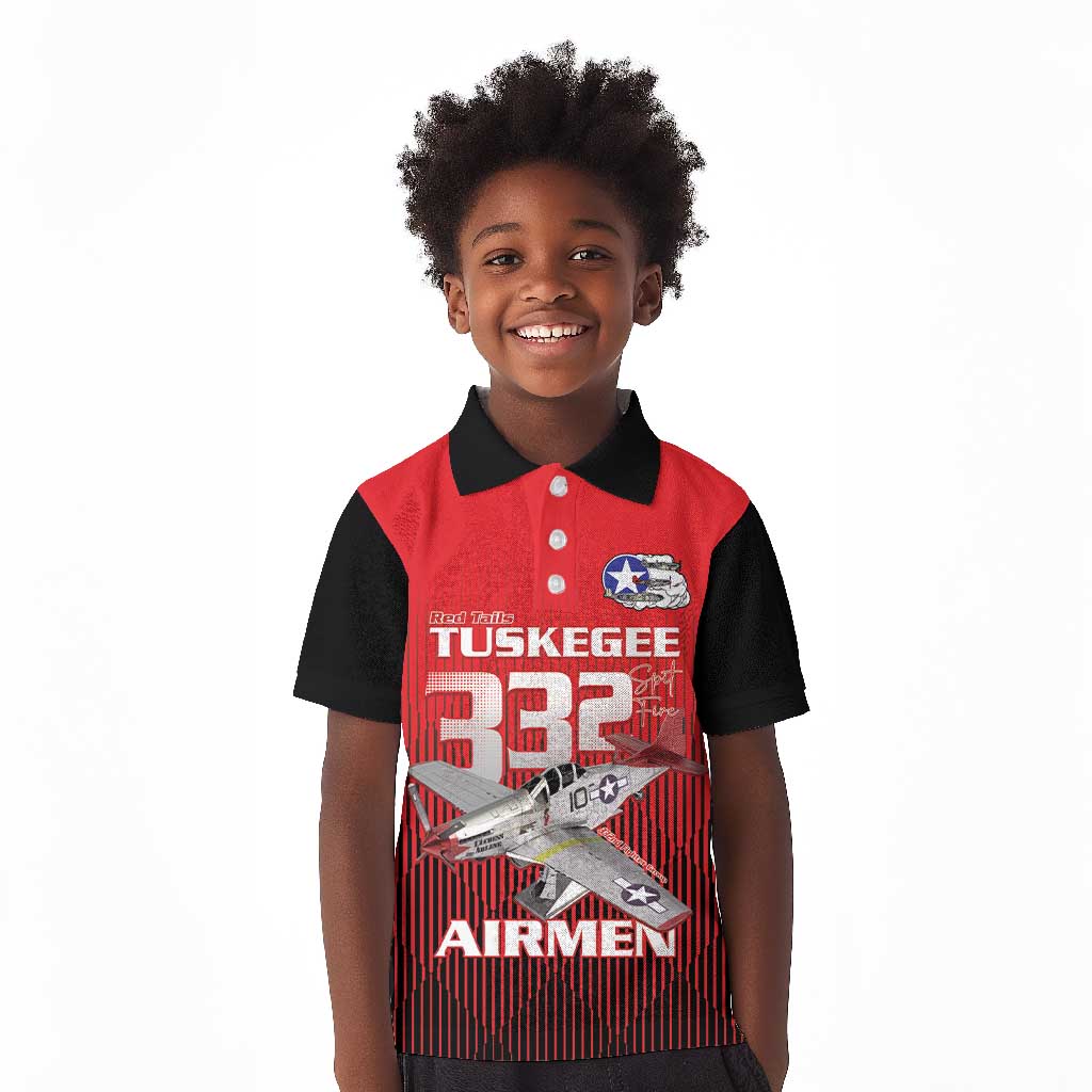 Tuskegee Red Tails Airmen Kid Polo Shirt 332nd Fighter Group - Black Red - African Pride