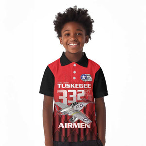 Tuskegee Red Tails Airmen Kid Polo Shirt 332nd Fighter Group - Black Red - African Pride