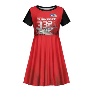 Tuskegee Red Tails Airmen Kid Short Sleeve Dress 332nd Fighter Group - Black Red - African Pride