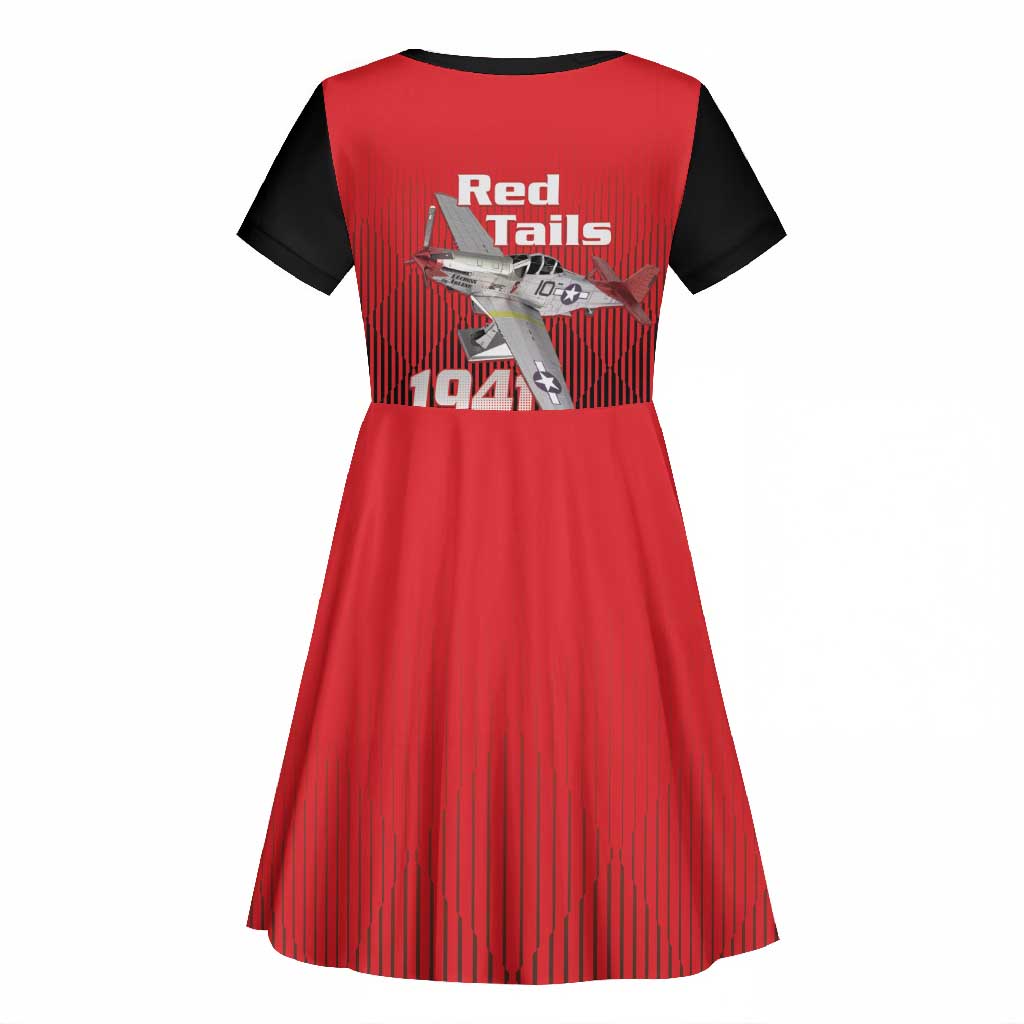 Tuskegee Red Tails Airmen Kid Short Sleeve Dress 332nd Fighter Group - Black Red - African Pride