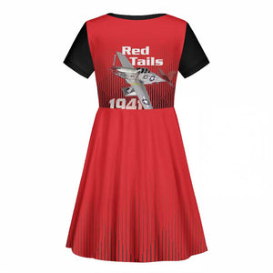 Tuskegee Red Tails Airmen Kid Short Sleeve Dress 332nd Fighter Group - Black Red - African Pride