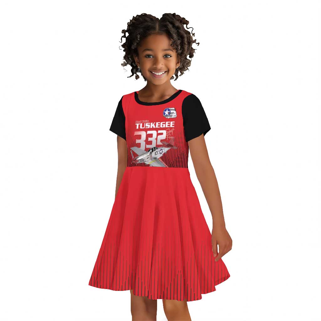 Tuskegee Red Tails Airmen Kid Short Sleeve Dress 332nd Fighter Group - Black Red - African Pride