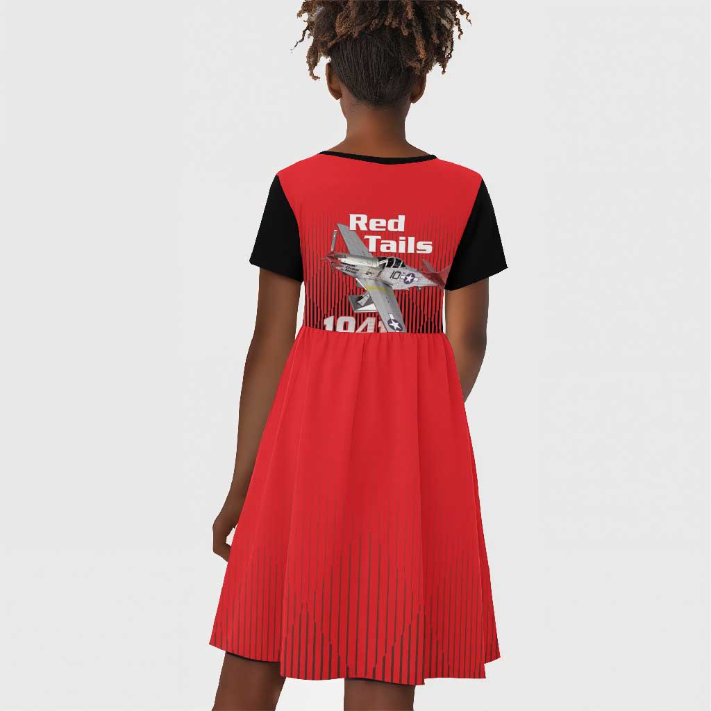 Tuskegee Red Tails Airmen Kid Short Sleeve Dress 332nd Fighter Group - Black Red - African Pride