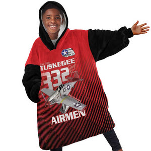 Tuskegee Red Tails Airmen Kid Wearable Blanket Hoodie 332nd Fighter Group - Black Red - African Pride
