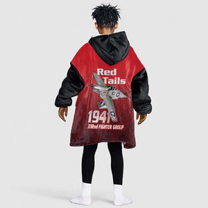 Tuskegee Red Tails Airmen Kid Wearable Blanket Hoodie 332nd Fighter Group - Black Red - African Pride