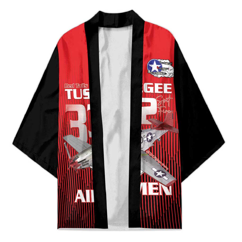 Tuskegee Red Tails Airmen Kimono P-51 Mustang 332nd Fighter Group - Black Red