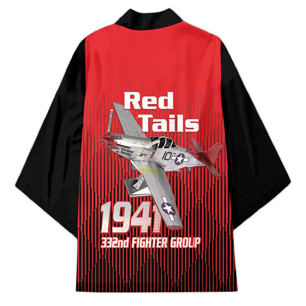 Tuskegee Red Tails Airmen Kimono P-51 Mustang 332nd Fighter Group - Black Red