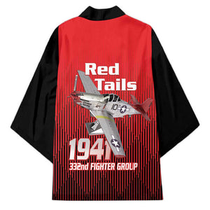 Tuskegee Red Tails Airmen Kimono P-51 Mustang 332nd Fighter Group - Black Red