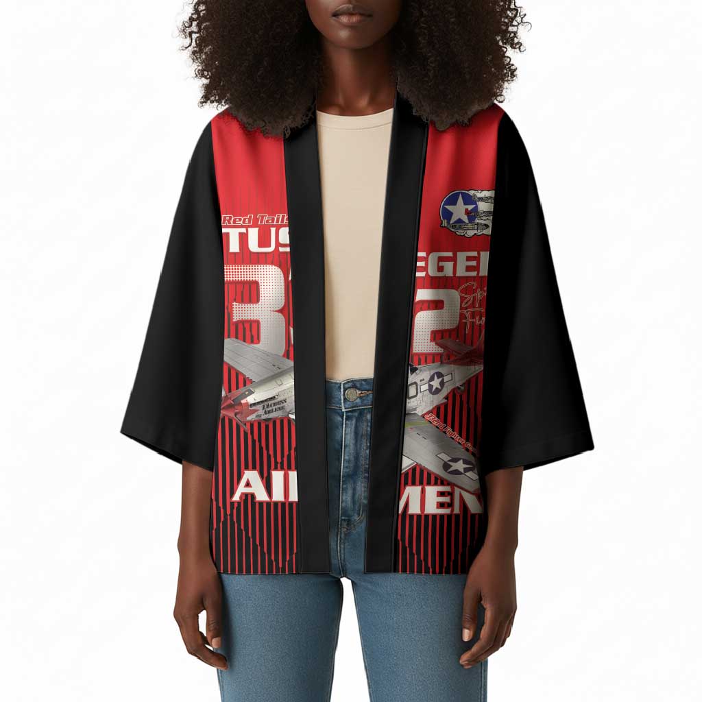 Tuskegee Red Tails Airmen Kimono P-51 Mustang 332nd Fighter Group - Black Red