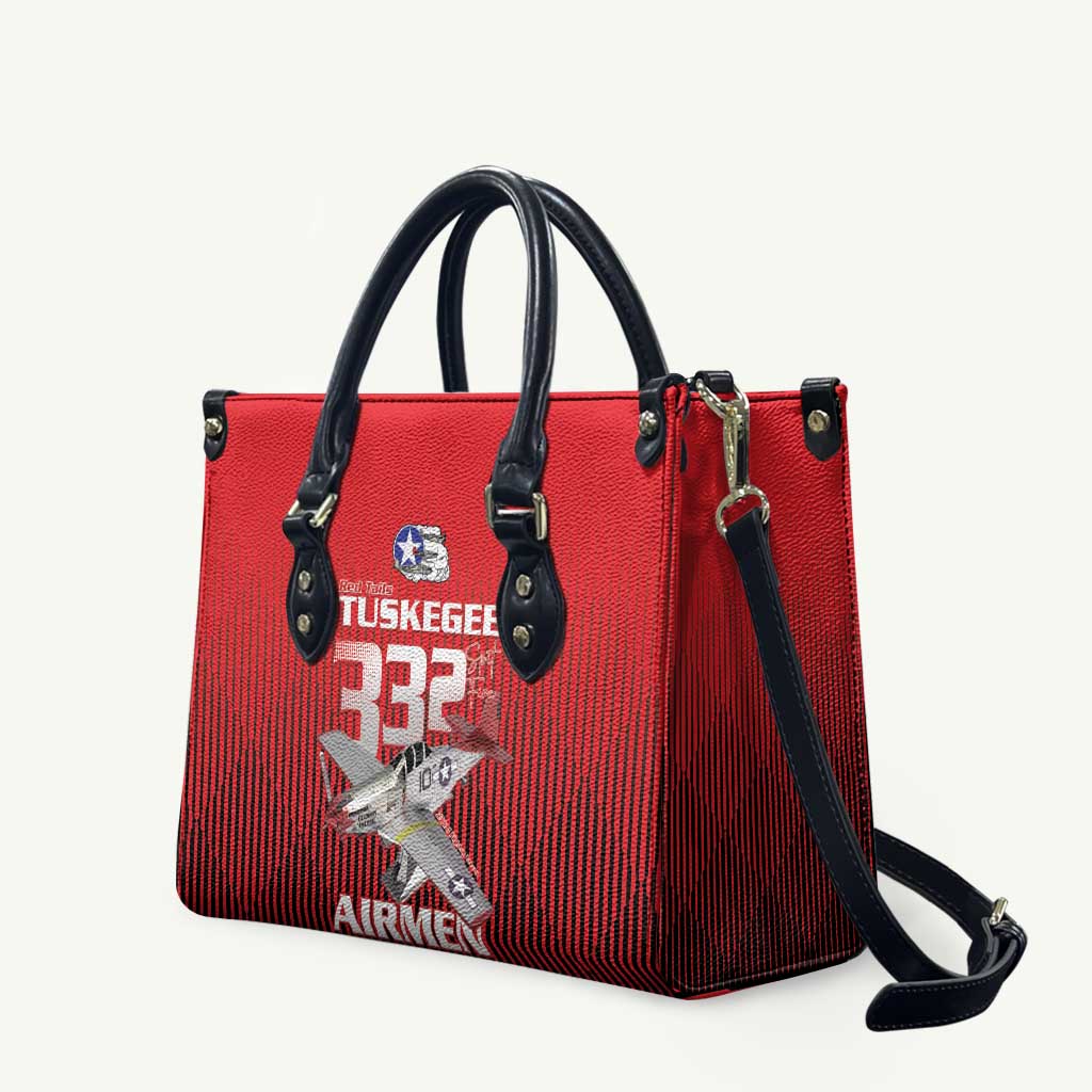 Tuskegee Red Tails Airmen Leather Bag P-51 Mustang 332nd Fighter Group - Black Red
