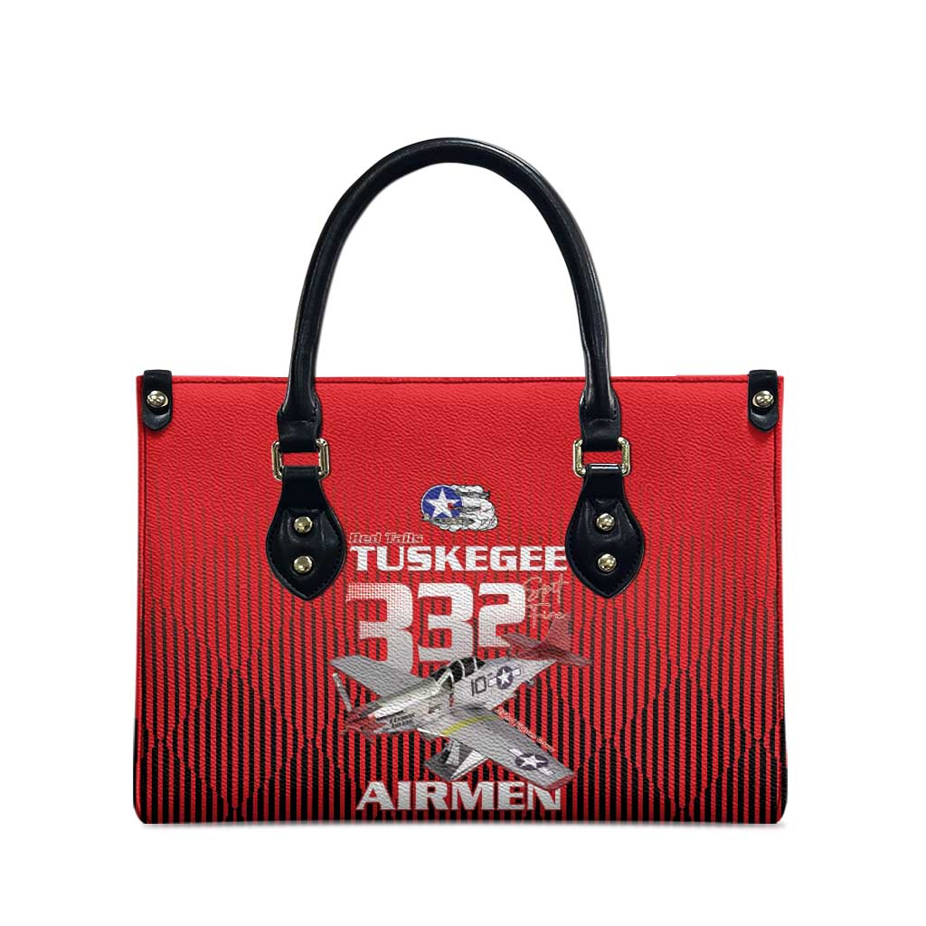 Tuskegee Red Tails Airmen Leather Bag P-51 Mustang 332nd Fighter Group - Black Red