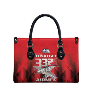 Tuskegee Red Tails Airmen Leather Bag P-51 Mustang 332nd Fighter Group - Black Red