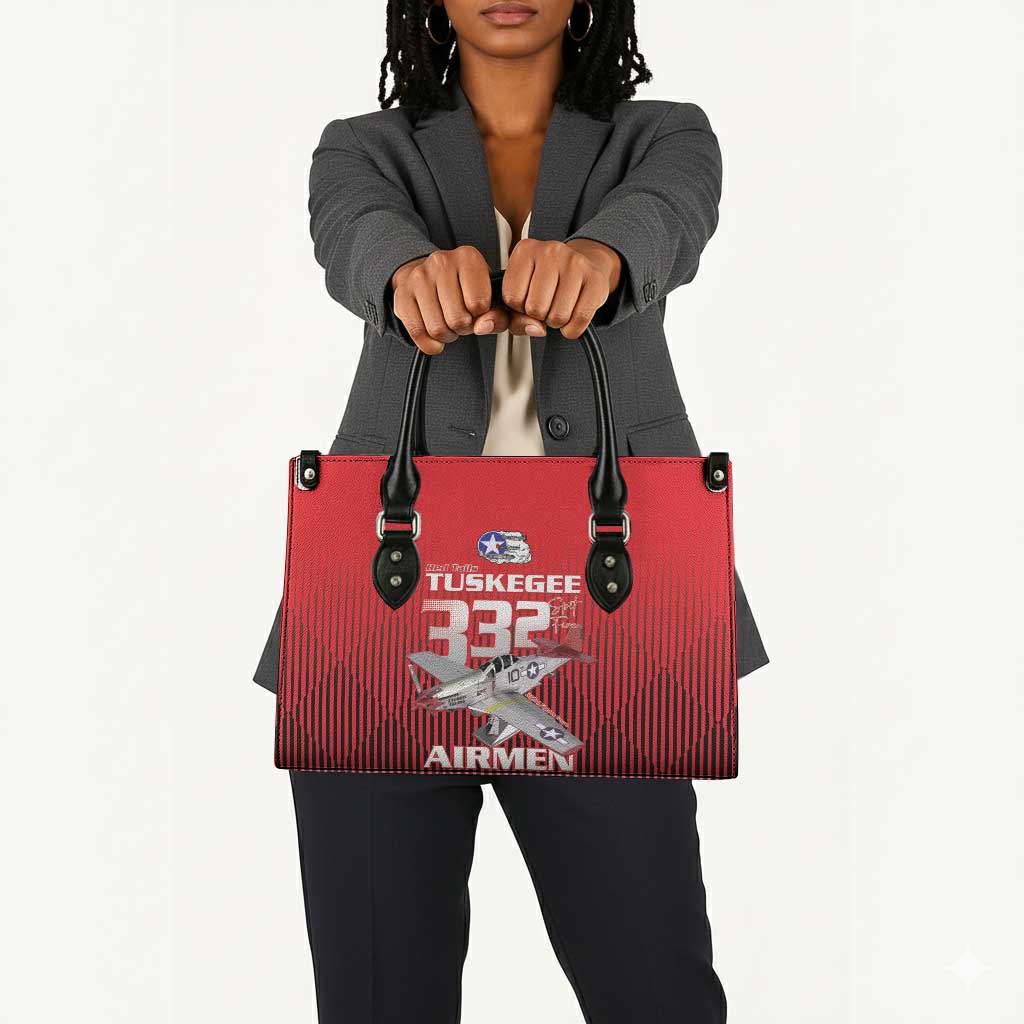 Tuskegee Red Tails Airmen Leather Bag P-51 Mustang 332nd Fighter Group - Black Red