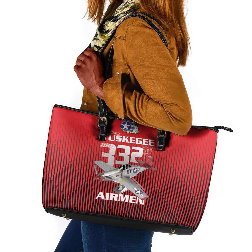 Tuskegee Red Tails Airmen Leather Tote Bag 332nd Fighter Group - Black Red - African Pride