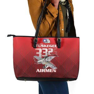 Tuskegee Red Tails Airmen Leather Tote Bag 332nd Fighter Group - Black Red - African Pride