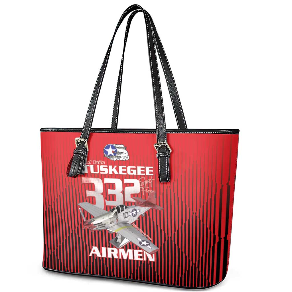 Tuskegee Red Tails Airmen Leather Tote Bag 332nd Fighter Group - Black Red - African Pride