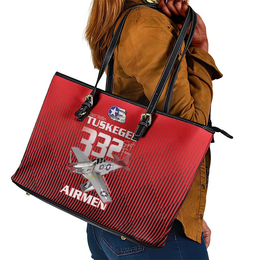 Tuskegee Red Tails Airmen Leather Tote Bag 332nd Fighter Group - Black Red - African Pride