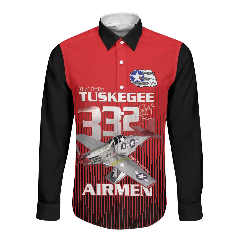 Tuskegee Red Tails Airmen Long Sleeve Button Shirt 332nd Fighter Group - Black Red - African Pride