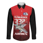 Tuskegee Red Tails Airmen Long Sleeve Button Shirt 332nd Fighter Group - Black Red - African Pride