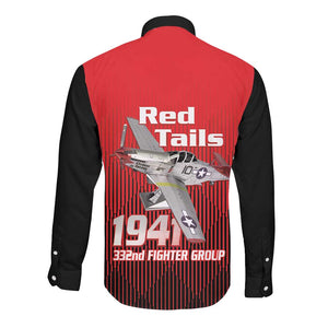Tuskegee Red Tails Airmen Long Sleeve Button Shirt 332nd Fighter Group - Black Red - African Pride