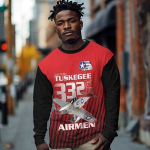 Tuskegee Red Tails Airmen Long Sleeve Shirt 332nd Fighter Group - Black Red - African Pride