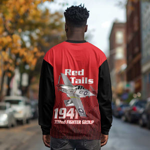 Tuskegee Red Tails Airmen Long Sleeve Shirt 332nd Fighter Group - Black Red - African Pride