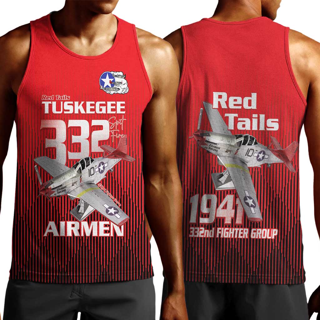 Tuskegee Red Tails Airmen Men Tank Top 332nd Fighter Group - Black Red - African Pride